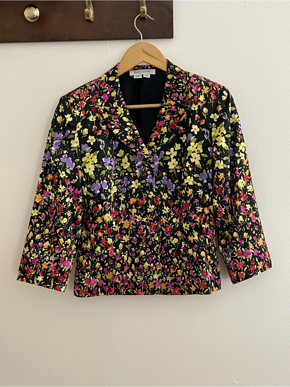 Kay Unger Vintage Floral Cotton Blazer Jacket Size 10